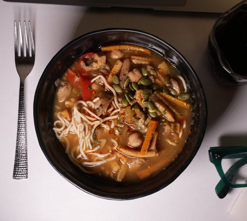Green Pepper Lentil Chickpea Noodle Stew